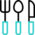 Symbol eines Messers, einer Gabel und eines Löffels