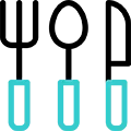 Symbol eines Messers, einer Gabel und eines Löffels